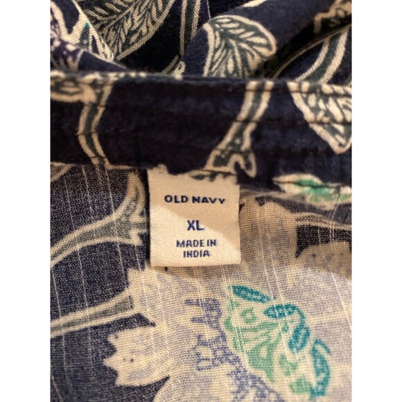 Old Navy Blouse Size XL Navy Floral Pattern   Boho Peasant Flowy Long Tunic Top - Picture 7 of 11